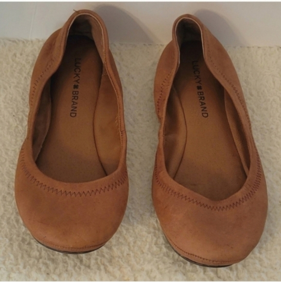 LUCKY BRAND Emmie Ballet Cognac Leather Flats Shoes Size 7 - Picture 1 of 9